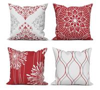 ASDCXZ Red Cushion Cover 40x40 Set of 4, Red and White Modern Simple Geometric Square Couch Sofa Decorative Pillow Cushion Covers, Farmhouse Washable Polyester Textile Outdoor Pillowcase