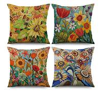 ASDCXZ Retro Oil Painting 45x45 cm Pillow Set, Sea Flower Pattern, Washable Polyester Flax Textile Deco Pillow Outdoor Upholstery