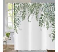 ASDCXZ Sage Green Eucalyptus Shower Curtain 180x200 cm, Green Eucalyptus Leaves Spring Watercolor Plants Waterproof Bath Curtain Polyester Textile Washable Shower Curtains for Bathtub with 12 Hooks
