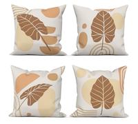 ASDCXZ Set of 4 Boho Cushion Cover 40x40 cm Bohemian Square Couch Sofa Decorative Pillow Cushion Covers, Modern Abstract Art Sun Brown Palm Leaf Autumn Washable Polyester Textile Outdoor Pillowcase