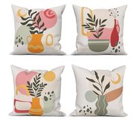 ASDCXZ Set of 4 Boho Cushion Cover 40x40 cm Bohemian Square Couch Sofa Decorative Pillow Cushion Covers, Modern Abstract Art Pink Sun Moon Leaves Beige Washable Polyester Textile Outdoor Pillowcase