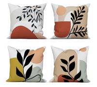 ASDCXZ Set of 4 Boho Cushion Cover 60x60 cm Bohemian Square Sofa Bedroom Decoration Pillow Cushion Covers, Modern Abstract Art Sun Leaves Plants White Washable Polyester Textile Outdoor Pillowcase