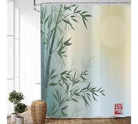 ASDCXZ Shower Curtain Bamboo 90x180 cm, Asian Chinese Painting Green Bamboo Blessing Spa Meditation Washable Shower Curtains Polyester Textile Waterproof Shower Curtain for Bathtub with 6 Hooks