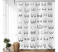 ASDCXZ Shower Curtain Black White 180x220 cm, Modern Simple Funny Black White Graffiti Lines Washable Fabric Bath Shower Curtains Polyester Textile Waterproof Shower Curtain for Bathtub with 12 Hooks