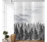 ASDCXZ Shower Curtain Forest 90x180 cm, Natural Landscape Grey Forest Misty Forest Motif Waterproof Textile Bath Shower Curtains Washable Polyester Fabric Shower Curtain for Bathtub with 6 Hooks
