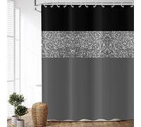 ASDCXZ Shower Curtain Glitter 150x180 cm, Modern Black Grey Glitter Silver Splicing Waterproof Textile Bath Shower Curtains Washable Polyester Fabric Shower Curtain for Bathtub with 10 Hooks