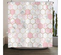 ASDCXZ Shower Curtain Marble 180x180 cm, Modern Light Luxury Pink Gold Grey Marble Optic Bathroom Shower Curtains Washable Polyester Textile Waterproof Shower Curtain for Bathtub with 12 Hooks