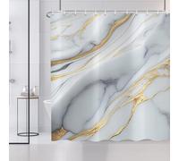 ASDCXZ Shower Curtain Marble 180x200 cm, Modern Abstract Grey Cyan Gold White Marble Optic Texture Washable Fabric Shower Curtains Polyester Waterproof Shower Curtain for Bathtub with 12 Hooks