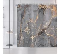 ASDCXZ Shower Curtain Marble 180x200 cm, Modern Abstract Grey Gold Black Marble Optic Texture Washable Bath Shower Curtains Polyester Textile Waterproof Shower Curtain for Bathtub with 12 Hooks