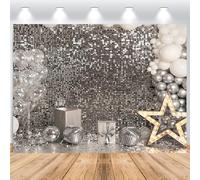 ASDCXZ Silver Disco Party Backdrop 7x5FT, Print Glitter Silvery Balloon Stars Vinyl Photography Backdrop Banner For Wedding Birthday New Year Disco Party Decor Studio Props