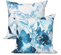 ASDCXZ Spring Floral Cushion Covers 40x40 Pack of 2, Watercolor Abstract Blue Flowers Leaves Plants Square Sofa Decoration Throw Pillow Covers Washable Polyester Textile Outdoor Pillowcase