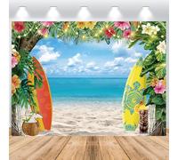 ASDCXZ Summer Hawaii Beach Photo Backdrop 10x6.5FT, Tropical Floral Luau Hawaii Theme Photography Background Blue Sky Ocean Palm Leaves Aloha Tiki Party Decoration Banner Studio Props
