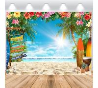 ASDCXZ Summer Hawaii Beach Photo Backdrop 7x5FT, Tropical Floral Palm Leaves Pineapple Luau Hawaii Theme Photography Background Ocean Surfboard Aloha Tiki Party Decoration Banner Studio Props