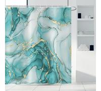 ASDCXZ Turquoise Marble Shower Curtain 180x200 cm, Modern Abstract Art Turquoise Gold Marble Optics Texture Waterproof Bath Curtain Polyester Textile Washable Shower Curtains for Bathtub with 12 Hooks