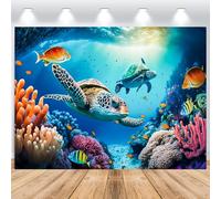ASDCXZ Under the Sea Backdrop 2.5x1.8m, Deep Blue Seabed Turtle Fish Photo Backdrop, Vinyl Photography Backdrop for Kids Birthday Ocean Theme Party, Portrait Photo Backdrops