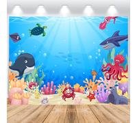 ASDCXZ Under the Sea Backdrop 3x2m, Cartoon Blue Seabed Shark Octopus Photo Backdrop, Vinyl Photography Backdrop for Kids Birthday Ocean Theme Party, Portrait Photo Backdrops
