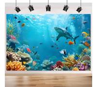 ASDCXZ Under the Sea Photography Backdrop 6x4FT, Summer Ocean Underwater World Shark Fish Coral Photo Backdrop for Aquarium Kids Birthday Baby Shower Party Decoration Background Banner Photo Props