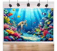 ASDCXZ Under the Sea Photography Backdrop 8x6FT, Summer Ocean Underwater World Sea Turtle Fish Coral Photo Backdrop for Aquarium Birthday Baby Shower Party Decoration Background Banner Photo Props