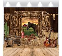 ASDCXZ Western Cowboy Photo Backdrop 12x10FT, Wild West Rodeo Rustic Farm Horse Vintage Wooden House Barn Door Photography Background Western Cowboy Theme Party Decoration Banner Studio Props