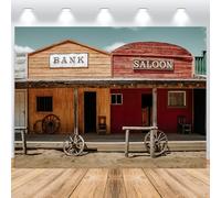 ASDCXZ Western Cowboy Photo Backdrop 6x4FT, Vintage Wild West Saloon Rustic Wooden House with Door Photography Backdrop Baby Shower Birthday Western Party Decoration Banner Photo Studio Props