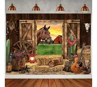 ASDCXZ Western Cowboy Photography Backdrop 12x10FT, Wild West Rodeo Country Horse Barn Door Rustic Farmhouse Photo Backdrop for Western Birthday Baby Party Decoration Banner Background Photo Props