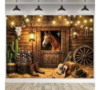 ASDCXZ Western Cowboy Photography Backdrop 5x3FT, Rustic Farmhouse Wild West Rodeo Country Horse Barn Door Photo Backdrop for Western Birthday Baby Party Decoration Banner Background Photo Props