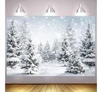 ASDCXZ Winter Snow Scene Photography Backdrop 10x6.5FT, Snowy Pine Trees Misty Forest Snowflake Natural Landscape Photo Backdrop Christmas New Year Party Decorations Backgroud Banner Photo Props