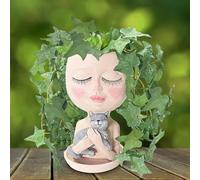 asdfg Face Plant Pots Head Planters - Face Flower Pot Head Planter with Cat, Succulent Pots with Drainage Hole, Resin Lady Planter for Indoor Outdoor, Home Decor, Mother's Day/Women Gifts