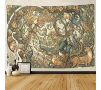 ASDFGHJKLZA Art Nouveau Anime Fantasy Couple Wall Tapestry 3D Printed Fox Forest Wall Art Decor for Bedroom Living Room Dorm 130cmx150cm