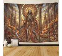 ASDFGHJKLZA Art Nouveau Mucha Skeleton Wall Tapestry 3D Printed Cathedral Wall Hanging Decor Gothic Room Decor Bedroom Living Room Dorm Home 150cmx200cm