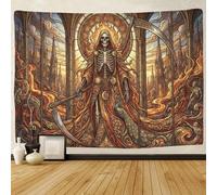 ASDFGHJKLZA Art Nouveau Mucha Skeleton Wall Tapestry 3D Printed Gothic Wall Hanging Decor Cathedral Bedroom Living Room Home Decor 130cmx150cm