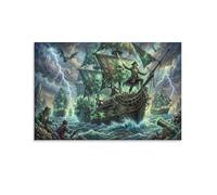 ASDFGHJKLZA Ghost Pirate Fleet Canvas Prints Unframed HD Wall Art Modern Artwork Poster Decor for Home, Dining Room, Bedroom, Living Room Decorations, Gift 24x36inch(60x90cm)
