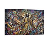 ASDFGHJKLZA Grim Reaper Skeleton Canvas Wall Decor Living Room Psychedelic Galaxy Wall Art Prints 20x30inch(50x75cm)