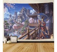 ASDFGHJKLZA Japanese Geisha Wall Tapestry 3D Printed Traditional Architecture Wall Art Decor for Bedroom Home Decoration 100cmx150cm