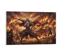 ASDFGHJKLZA Japanese Samurai Warrior Canvas Wall Decor Living Room Burning Temple Battle Wall Art Prints 20x30inch(50x75cm)