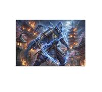 ASDFGHJKLZA Lightning Samurai Warrior Canvas Wall Art Prints Burning Japanese Temple Home Decoration Art 24x36inch(60x90cm)