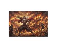 ASDFGHJKLZA Samurai in The Flames Canvas Prints Unframed Modern Artwork Decor HD Wall Art Poster for Bedroom, Dining Room, Living Room, Home Decorations, Gift 12x18inch(30x45cm)