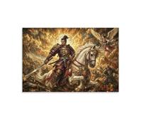 ASDFGHJKLZA Samurai Warrior on White Horse Canvas Wall Art Epic Battle Scene Home Decoration Art 12x18inch(30x45cm)