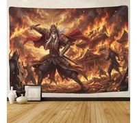 ASDFGHJKLZA Samurai Warrior Wall Tapestry 3D Printed Burning Castle Wall Hanging Decor Bedroom Living Room Dorm 150cmx200cm
