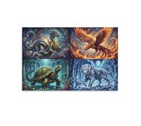 ASDFGHJKLZA The Four Divine Beasts Canvas Prints Unframed Modern Poster HD Aesthetic Wall Art Decor for Living Room, Dining Room, Home, Bedroom Decorations, Gift 16x24inch(40x60cm)