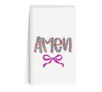ASDFKVFR Easter Kitchen Towels, Easter Dish Towels, Spring Kitchen Towel, Pink Flower Bow Amen Religious Christian Waffle Weave Hand Towel for Bathroom Home Holiday Decor for Cleaning 16x24 Inch