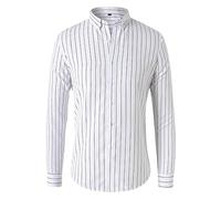 ASDFS Mens Business Shirt Mens Classic Vertical Stripes Shirt Long Sleeve Mens Collar Button Placket Striped Shirt Mens Slim Fit Causal Shirt F-White L
