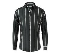 ASDFS Mens Business Shirt Mens Classic Vertical Stripes Shirt Long Sleeve Mens Collar Button Placket Striped Shirt Mens Slim Fit Causal Shirt D-Green M