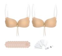 ASDIIT 2 Pairs Reusable Stick on Bra, Invisible Sticky Bra, Strapless Push up Bras for Wedding, Party, Enhance Cleavage Lift（with Transparent Straps）