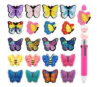ASDIIT 20 PCS Colorful Butterfly Silicone Focal Beads for Pens, 3D Cute Silicone Beads for Keychain Making, DIY Pen Charms Making Kit, Necklace Lanyard Bracelet Accessories Gift
