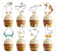 ASDIIT 24pcs One Silly Goose Cake Topper, Goose Cupcake Toppers Decor Birthday Party Supplies, Silly Gooses Baby Shower Farm Animals