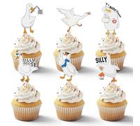 ASDIIT 24pcs One Silly Goose Cake Topper, Goose Cupcake Toppers Decor Birthday Party Supplies, Silly Gooses Baby Shower Farm Animals