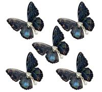 ASDIIT 5pcs Ink Black Realistic Butterfly Hair Clips for Women, Gradient Rhinestone Studded Side Clips, Fairy Hair Accessories for Christmas Halloween Rave Festival Gift