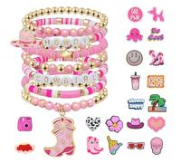 ASDIIT Cowgirl Boots Hat Stretchy Bracelets for Women Shoe Charms, Pink, other gemstones