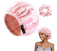 ASDIIT Double Layer Silk Bonnet for Sleeping, Adjustable Curly Hair Satin Bonnet & Silk Hair Tie, Self Care Gifts for Women Men(pink)